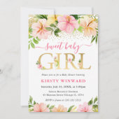 水彩熱帯ピンクの花赤ちゃんシャワー 招待状 (正面)