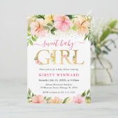 水彩熱帯ピンクの花赤ちゃんシャワー 招待状 (スタンド正面)