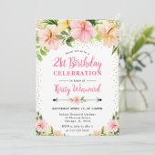 水彩熱帯ピンクの花21歳の誕生日 招待状 (スタンド正面)