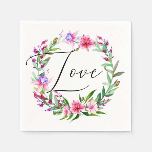 水彩熱帯ピンクの花。フローラ結婚の スタンダードカクテルナプキン (正面)