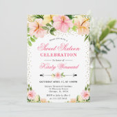 水彩熱帯ピンクの花Sweet sixteen 招待状 (スタンド正面)