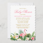 水彩熱帯ピンクフラミンゴベビーシャワー 招待状 (正面)