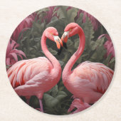水彩熱帯ピンクフラミンゴロマンス ラウンドペーパーコースター (正面)