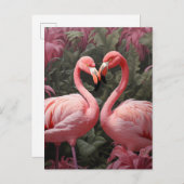 水彩熱帯ピンクフラミンゴロマンス 案内ポストカード (正面/裏面)