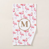 水彩熱帯ピンクフラミンゴ |カスタムイニシャル バスタオルセット (ハンドタオル)