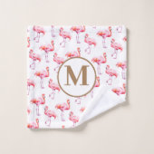 水彩熱帯ピンクフラミンゴ |カスタムイニシャル バスタオルセット (ウォッシュタオル)