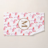 水彩熱帯ピンクフラミンゴ |カスタムイニシャル バスタオルセット (ハンドタオル)