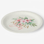 水彩熱帯ピンクフローラアロハベビーシャワー ペーパープレート (アングル)