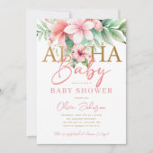 水彩熱帯ピンクフローラアロハベビーシャワー 招待状 (正面)