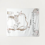 水彩熱帯フラミンゴボホホワイトフローラ タペストリー (正面(横))