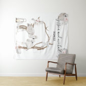 水彩熱帯フラミンゴボホホワイトフローラ タペストリー (インサイチュ(横))