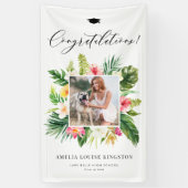 水彩熱帯フレーム写真卒業パーティー 横断幕 (縦)