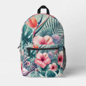 水彩熱帯フローラとビーチ プリントバックパック (正面)