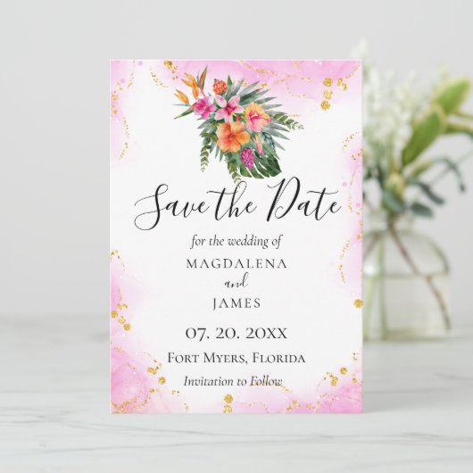 水彩熱帯フローラの目的地の写真 セーブザデート (スタンド正面)