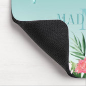 水彩熱帯フローラティール(緑がかった色)グリッターモノグラム マウスパッド (コーナー)