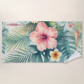 水彩熱帯フローラデザイン ビーチタオル (正面)