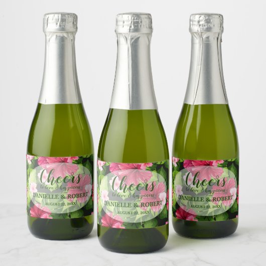 水彩熱帯フローラハイビスカスミニ スパークリングワインラベル (ボトル)