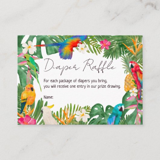 水彩熱帯フローラパロットおむつラッフル エンクロージャーカード (正面)