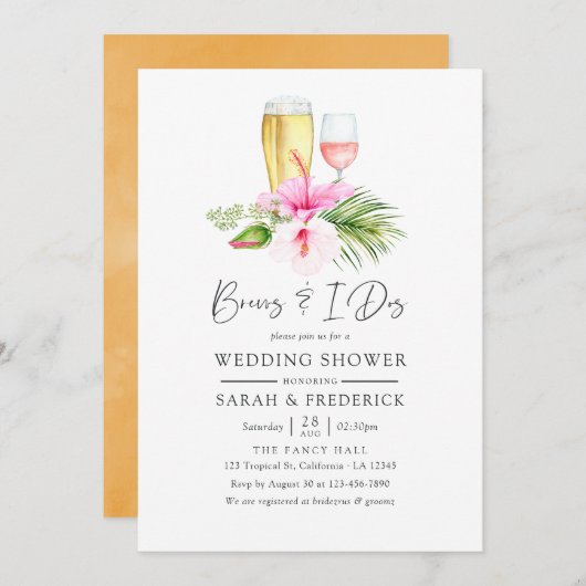 水彩熱帯フローラビーチブルーズ 招待状 (正面/裏面)