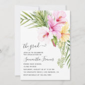 水彩熱帯フローラビーチ卒業パーティー 招待状 (正面)