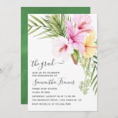 水彩熱帯フローラビーチ卒業パーティー 招待状 (正面/裏面)