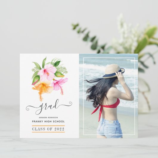 水彩熱帯フローラビーチ卒業写真 案内状 (スタンド正面)