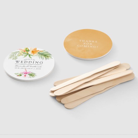 水彩熱帯フローラビーチ結婚式の恩恵 ハンドファン (組立なし)