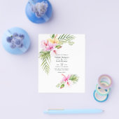 水彩熱帯フローラビーチ結婚式招待状 チラシ (シングル)