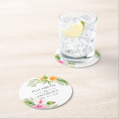 水彩熱帯フローラビーチ結婚式 ラウンドペーパーコースター (インサイチュ)