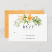 水彩熱帯フローラビーチ結婚式 出欠カード (正面/裏面)