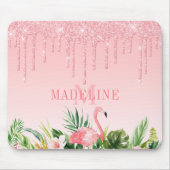 水彩熱帯フローラピンクグリッターモノグラム マウスパッド (正面)