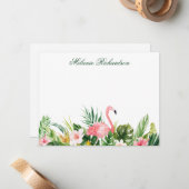 水彩熱帯フローラピンクフラミンゴグリーン ノートカード (正面/裏面インサイチュ)