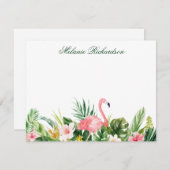 水彩熱帯フローラピンクフラミンゴグリーン ノートカード (正面/裏面)