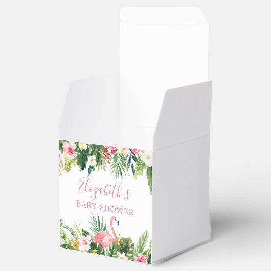 水彩熱帯フローラピンクフラミンゴシャワー フェイバーボックス (オープン)
