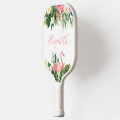 水彩熱帯フローラピンクフラミンゴ ピックルボールラケット (左)