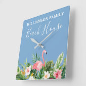 水彩熱帯フローラファミリービーチブルー スクエア壁時計 (傾斜)