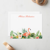 水彩熱帯フローラフラミンゴサンゴ ノートカード (正面/裏面インサイチュ)