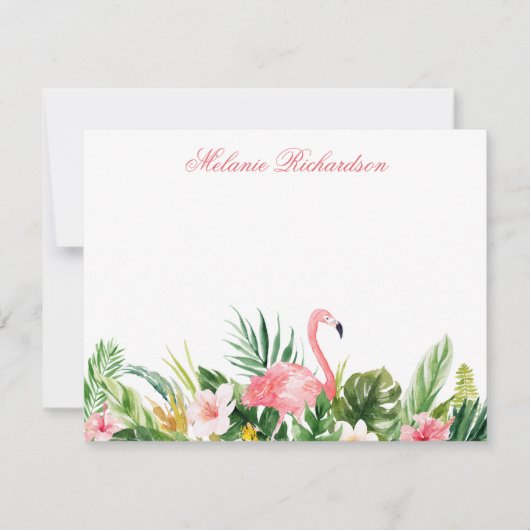 水彩熱帯フローラフラミンゴピンク ノートカード (正面)
