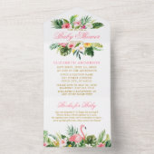 水彩熱帯フローラフラミンゴベビーシャワー オールインワン招待状 (内側)