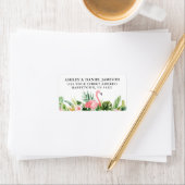 水彩熱帯フローラフラミンゴ差出人住所 ラベル (インサイチュ)