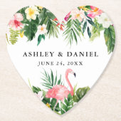 水彩熱帯フローラフラミ結婚ンゴハート ペーパーコースター (正面)