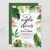 水彩熱帯フローラフレームカップルシャワー 招待状 (正面/裏面)