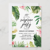水彩熱帯フローラフレームサプライズパーティー 招待状 (正面)