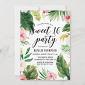 水彩熱帯フローラフレームスウィート16パーティー 招待状 (正面)