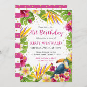 水彩熱帯フローラフレームトゥーカン誕生日 招待状 (正面/裏面)