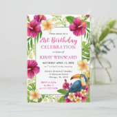 水彩熱帯フローラフレームトゥーカン誕生日 招待状 (スタンド正面)