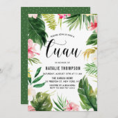 水彩熱帯フローラフレームルアウ（ハワイ式宴会）招待状 招待状 (正面/裏面)