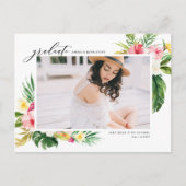 水彩熱帯フローラフレーム写真卒業 インビテーションポストカード (正面)