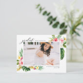 水彩熱帯フローラフレーム写真卒業 インビテーションポストカード (スタンド正面)