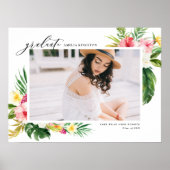 水彩熱帯フローラフレーム写真卒業 ポスター (正面)